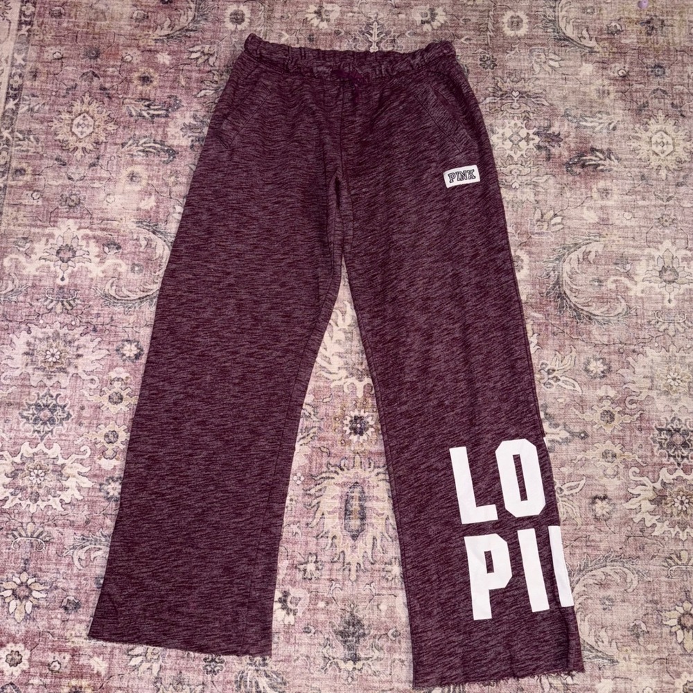 Victoria's Secret PINK Wide Leg Distressed Hem Sweatpants Marled Burgundy XS